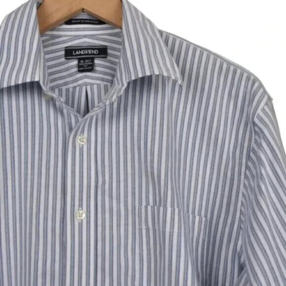 Land's End Dress Shirt Supima No Iron Oxford Button Down Pinstripe Size 16-36 - Picture 2 of 10